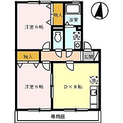 セジュール新市　B棟 1階2DKの間取り