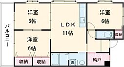 さくらハイツ 2階3SLDKの間取り