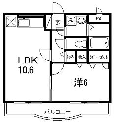 マリベールＦＫ二葉 3階1LDKの間取り