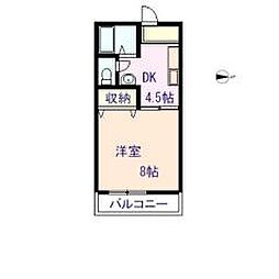 ヴィラ稲岡Ｃ棟 2階1DKの間取り