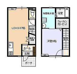 ビオラ新富山Ｂ棟 1階1LDKの間取り