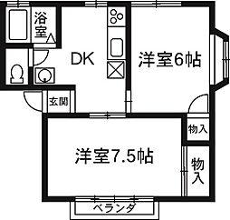 東武伊勢崎線 新伊勢崎駅 徒歩30分の賃貸アパート 2階2DKの間取り
