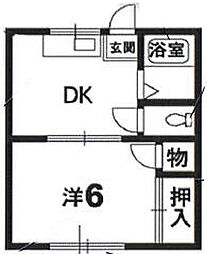 辻ハイツ 2階1DKの間取り