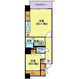 カスタリア一番町WEST 2階1LDKの間取り