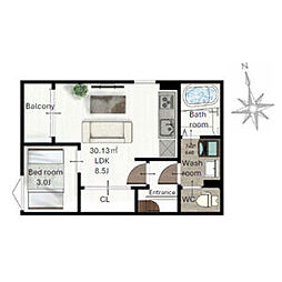 (仮称)レガリスト東照宮8 3階1LDKの間取り