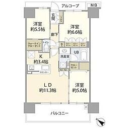 オークプレイス豊洲 2階3LDKの間取り