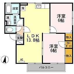 アゼリア土井　A棟 2階2LDKの間取り