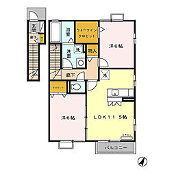 グリーンヤード 2階2LDKの間取り