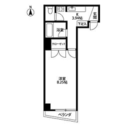 リヴイン国立 2階1Kの間取り