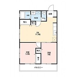 グランデージナカムラ 3階3DKの間取り