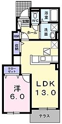 シャトー竹島・II 1階1LDKの間取り