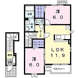 グリーンパルII−Ｂ 2階2LDKの間取り