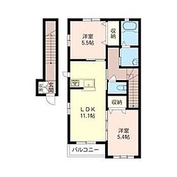 JR両毛線 新前橋駅 徒歩20分の賃貸アパート 2階2LDKの間取り