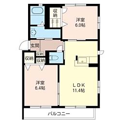 東武伊勢崎線 太田駅 徒歩28分の賃貸アパート 1階2LDKの間取り