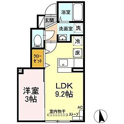 ルグラン桂木 1階1LDKの間取り