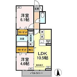 ガーネット　II 1階2LDKの間取り