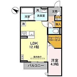 ARANCE御宝町 2階1LDKの間取り