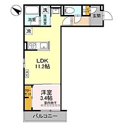 ARANCE御宝町 3階1LDKの間取り