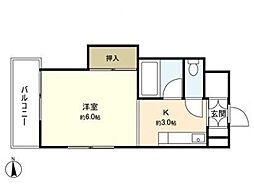 ユナイト上杉ビル 5階1Kの間取り