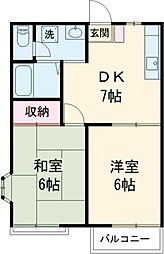 グランデュール松原 2階2DKの間取り