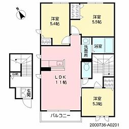 サンミズハ　Ａ棟 2階3LDKの間取り