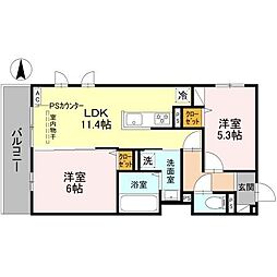 D-ROOM壬生森町 2階2LDKの間取り