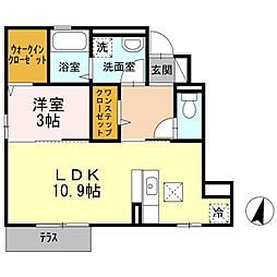 クヴェレ 1階1LDKの間取り