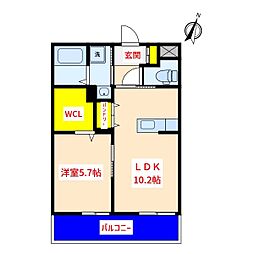 ISLAND国分中央 3階1LDKの間取り