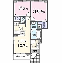 ドミール口谷II 1階2LDKの間取り