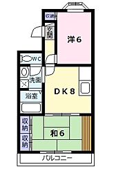 松月マンション 402 4階2DKの間取り