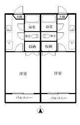ヒルサイドコート 2階1Kの間取り