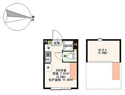 レインパレス西大島 2階ワンルームの間取り
