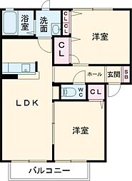 サウザンドタウン　Ｄ棟 2階2LDKの間取り