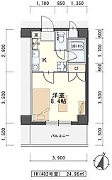Ｉｎ−Ｔｏｗｎｅｒ二日町 4階1Kの間取り