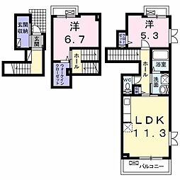 プライム・ガーデンI 2階2LDKの間取り