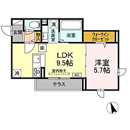 (仮称)D-ROOM甲府市徳行3丁目 102 1階1LDKの間取り