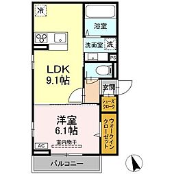 (仮称)D-ROOM甲府市徳行3丁目 203 2階1LDKの間取り