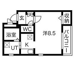 Hillside山の神 2階1Kの間取り