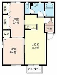 JR両毛線 前橋大島駅 徒歩19分の賃貸アパート 2階2LDKの間取り