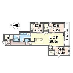 埼玉高速鉄道 浦和美園駅 徒歩8分の賃貸マンション 2階3LDKの間取り