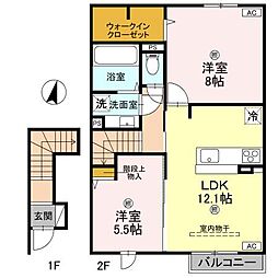 クレスト 2階2LDKの間取り