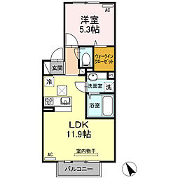 プロシード　II棟 1階1LDKの間取り