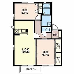 グリーンヒルズ Ａ 2階2LDKの間取り