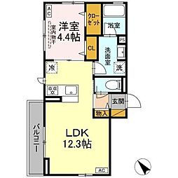 アップルベリーフィールズ 203 2階1LDKの間取り