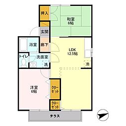 セジュール昭和 1階2LDKの間取り