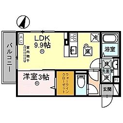 SOLUTIONS VII（ソリューションズ セブン）　B棟 1階1LDKの間取り