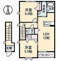 Ｔ．Ｈ．サルーテ　Ａ棟 2階2LDKの間取り