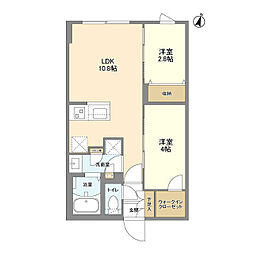 ウェルスクエア駒場東大前 2階2LDKの間取り
