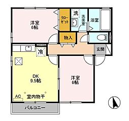 わたらせ渓谷鐵道 大間々駅 徒歩6分の賃貸アパート 2階2DKの間取り