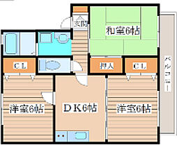プラムクリークI番館 2階3DKの間取り